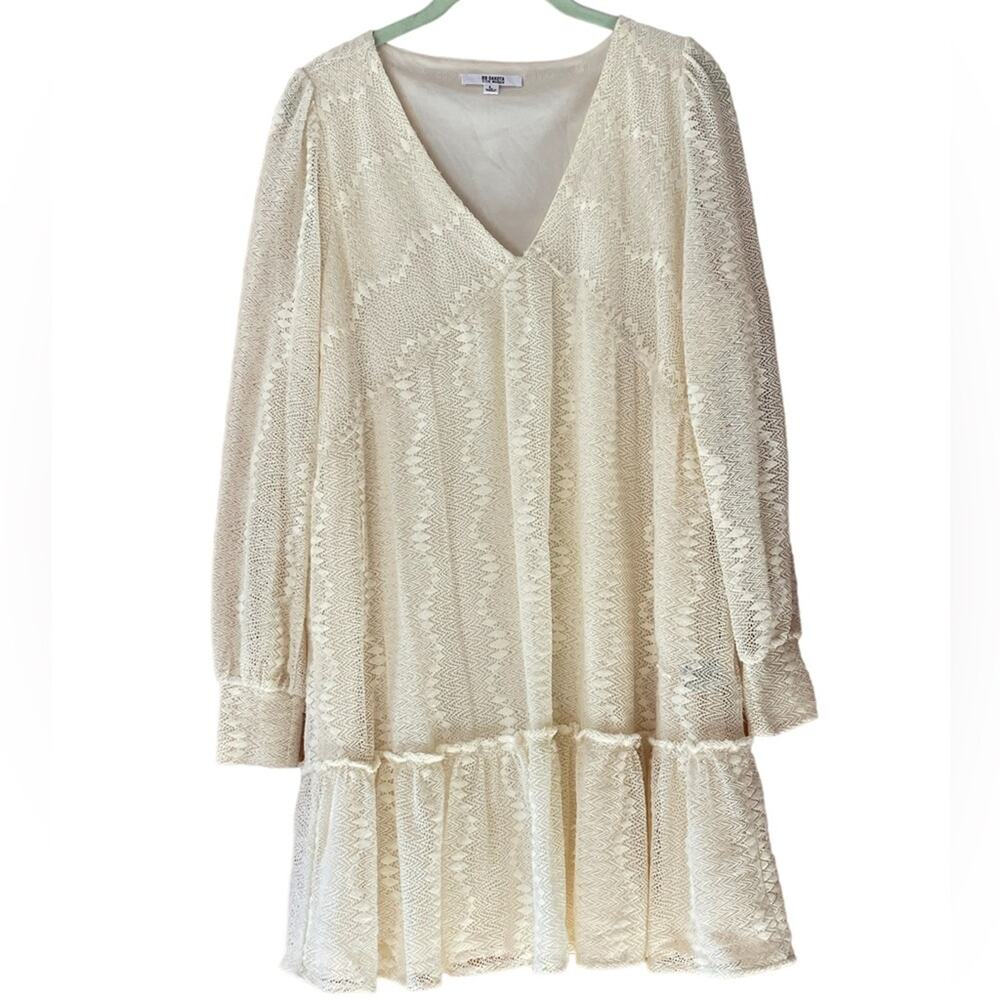 BB Dakota by Steve Madden Place on Earth Long Sleeve Mini Dress Cream Large New